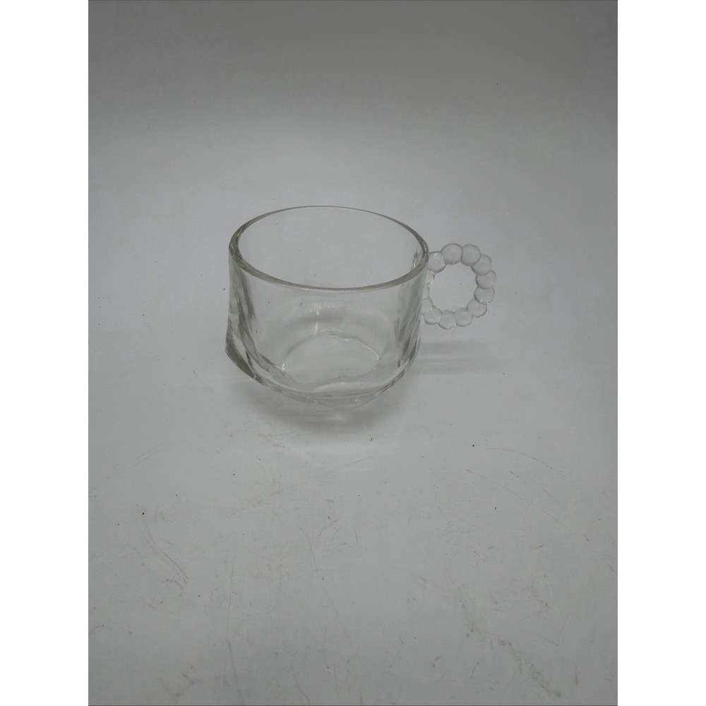 Vintage Hazel Atlas Orchard Crystal Punch Cups - Beaded Handle Square Bottom